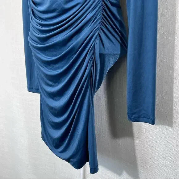 Pull&Bear‎ NWT Ruched Bodycon Cut Out Blue Mini Dress Size S - Picture 10 of 15